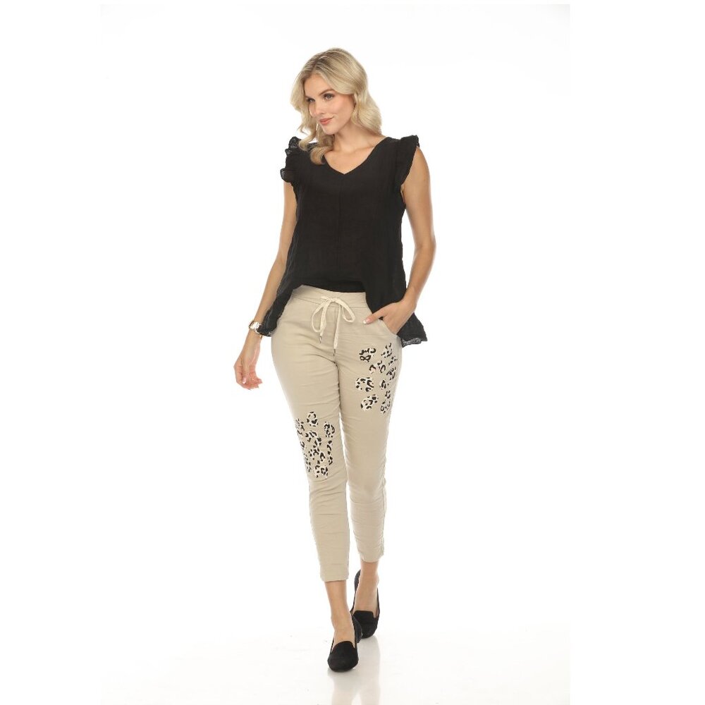 Beige Cheetah Detail stretchable pant with Pockets